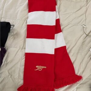 Red and White Striped Scarf with Logo